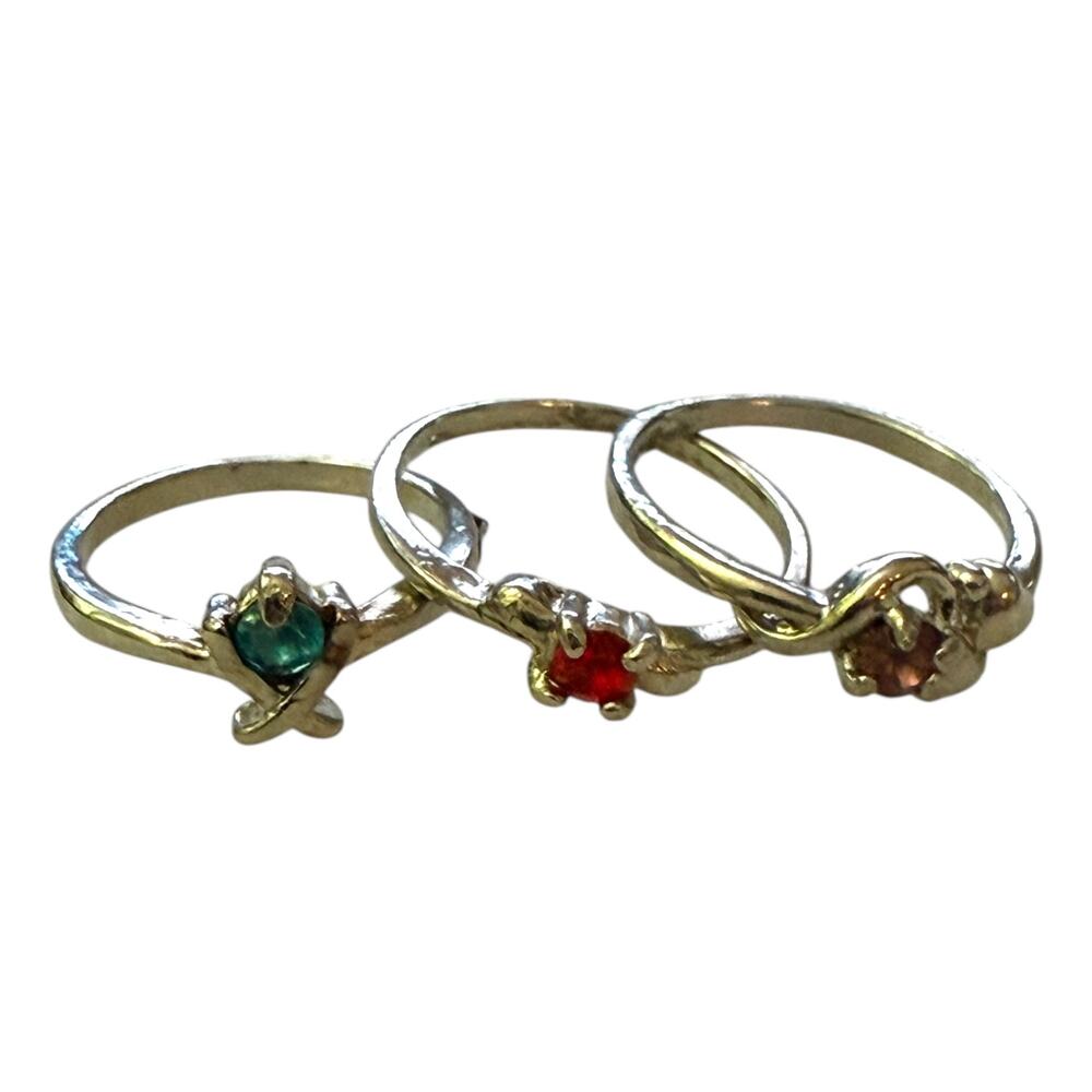 Silver 3 Stackable Ring Lot With Gemstones Size 5-7